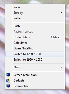 Screenshot of Right Click Menu displaying extra options added to the right click of Desktop